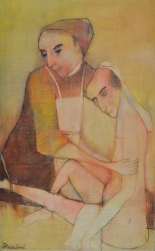 HEAULME François (1927 - ) Oil on canvas "THE BATH", Signed in lower left. Frame&hellip;