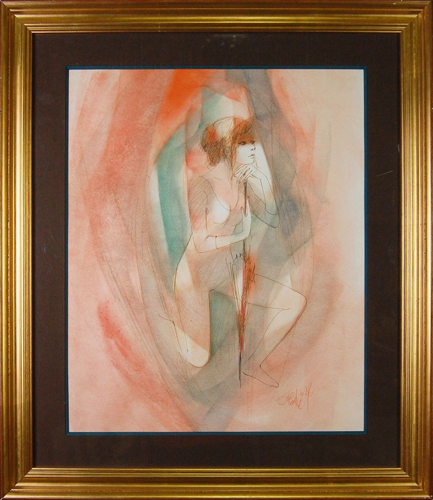 VALADIE Jean-Baptiste (1933 - ) 水彩画《舞者与牡丹花》，右下角有签名。 有框架的格式为84 x 71厘米。61 x 50 x 0&hellip;
