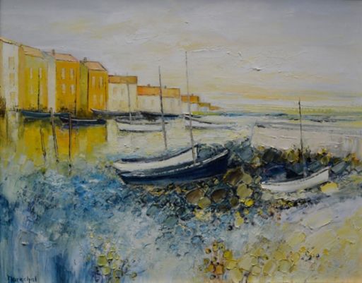 MARECHAL Francis (1952 - ) 布面油画《在港口》，左下角有签名。 格式：65 x 81 x 0厘米。