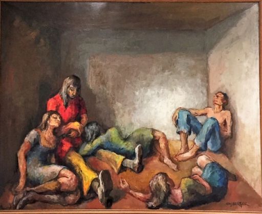 HINSBERGER Alexis (1907 - 1996) 布面油画《休息中的人》，右下角有签名，132 x 165 x cm。