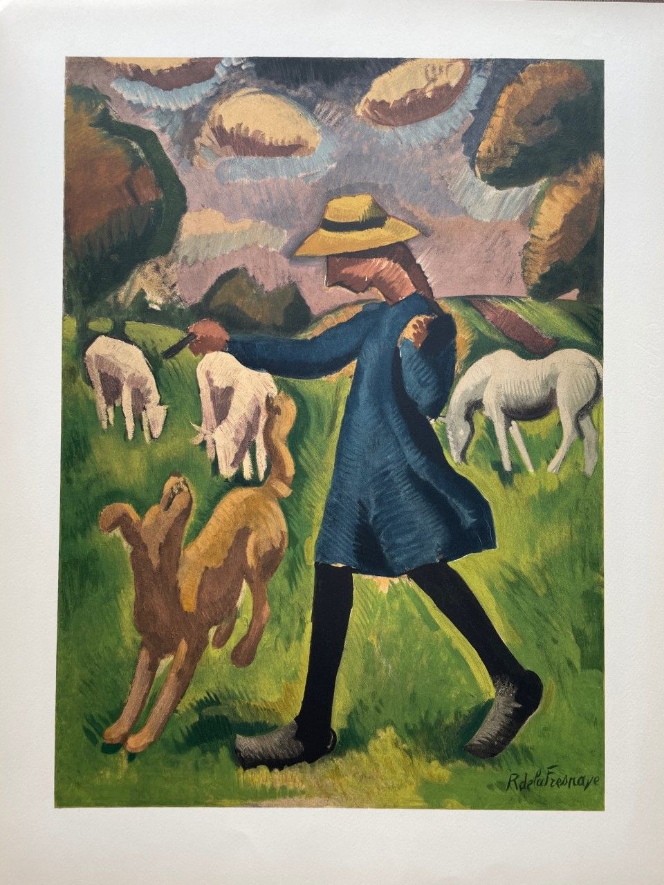 DE LA FRESNAYE Roger (1885 - 1925) Lithographie"LA GARDEUSE DE MOUTONS",Signée e&hellip;