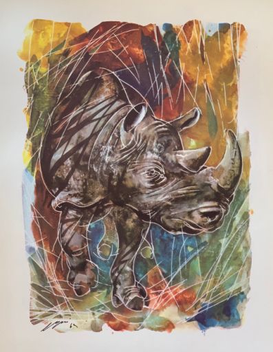 ERNI Hans (1909 - 2015) Lithographie"LE RHINOCEROS",Signée en bas à gauche et da&hellip;