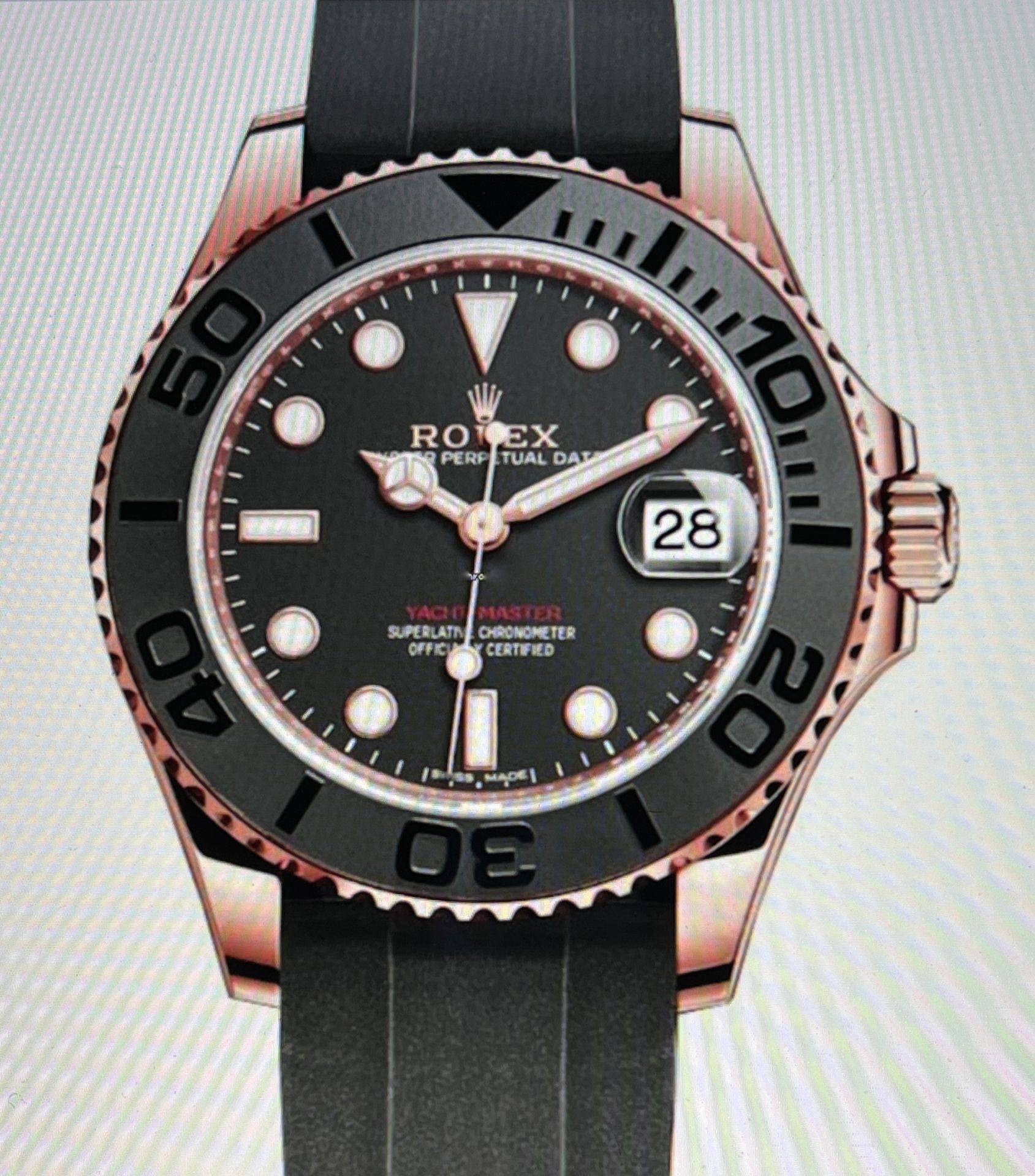 ROLEX 
ROLEX YACHTMASTER DATE en or rose, fond noir, couronne graduée noire, dat&hellip;