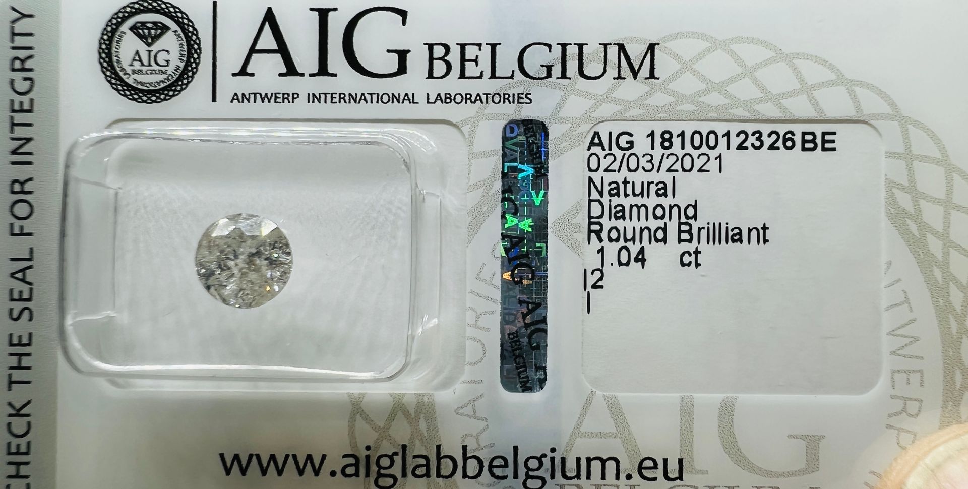 Diamant DIAMANT BLANC 1,04 Carat, certificat AIG