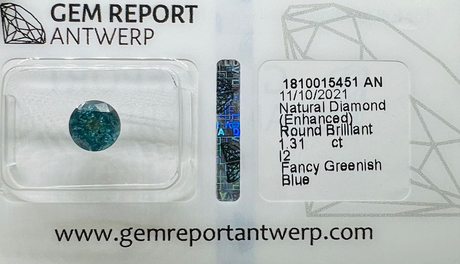 Diamant DIAMANTE VERDE BLU 1,31 Carati, certificato AIG