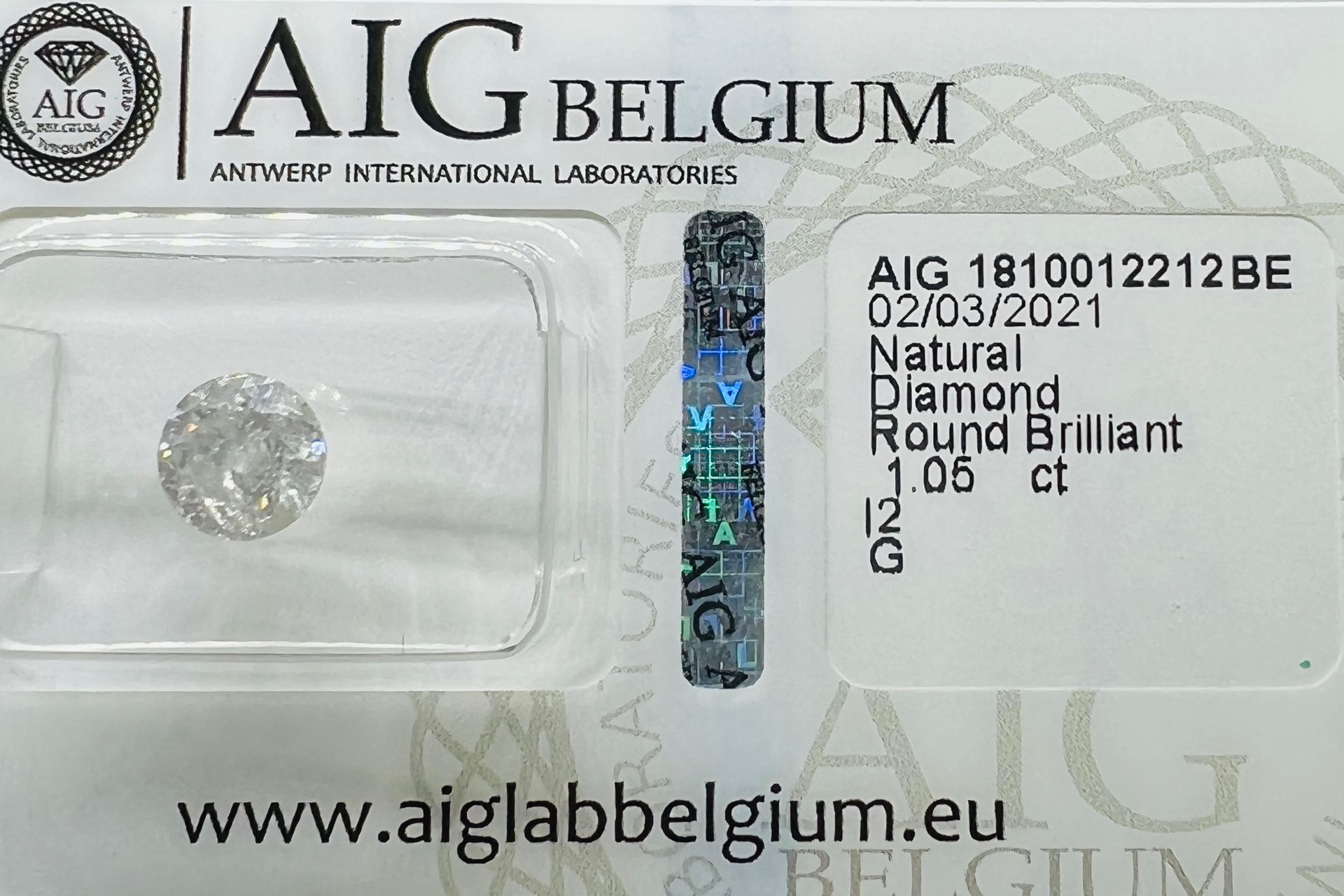 Diamant DIAMANTE BLANCO 1,05 quilates, certificado AIG