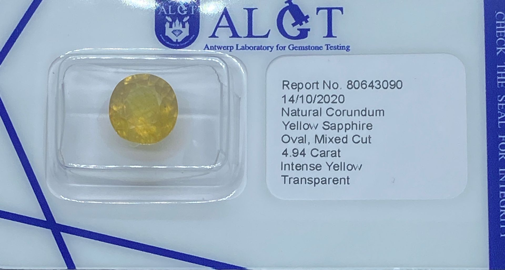 SAPHIRE 黄色蓝宝石 4.94克拉 AIGT证书