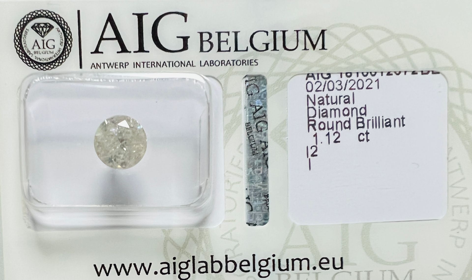 Diamant Diamante bianco da 1,12 carati con certificato di garanzia AIG