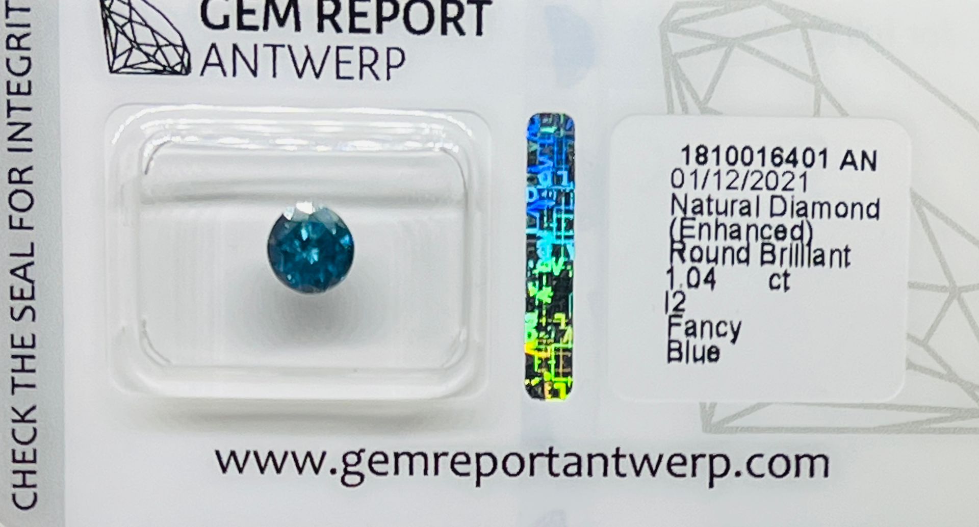 Diamant BLUE DIAMOND of 1.04 carats with GEM guarantee certificate