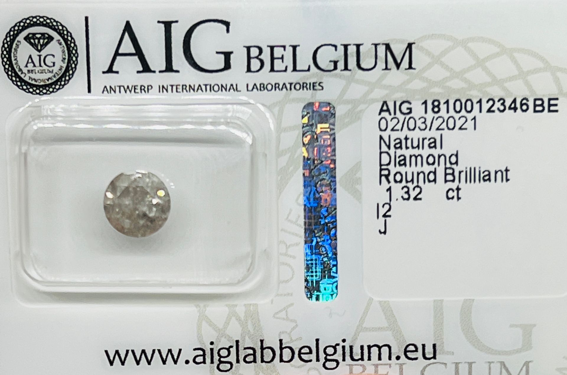 Diamant 1.32 carat white diamond with AIG guarantee certificate
