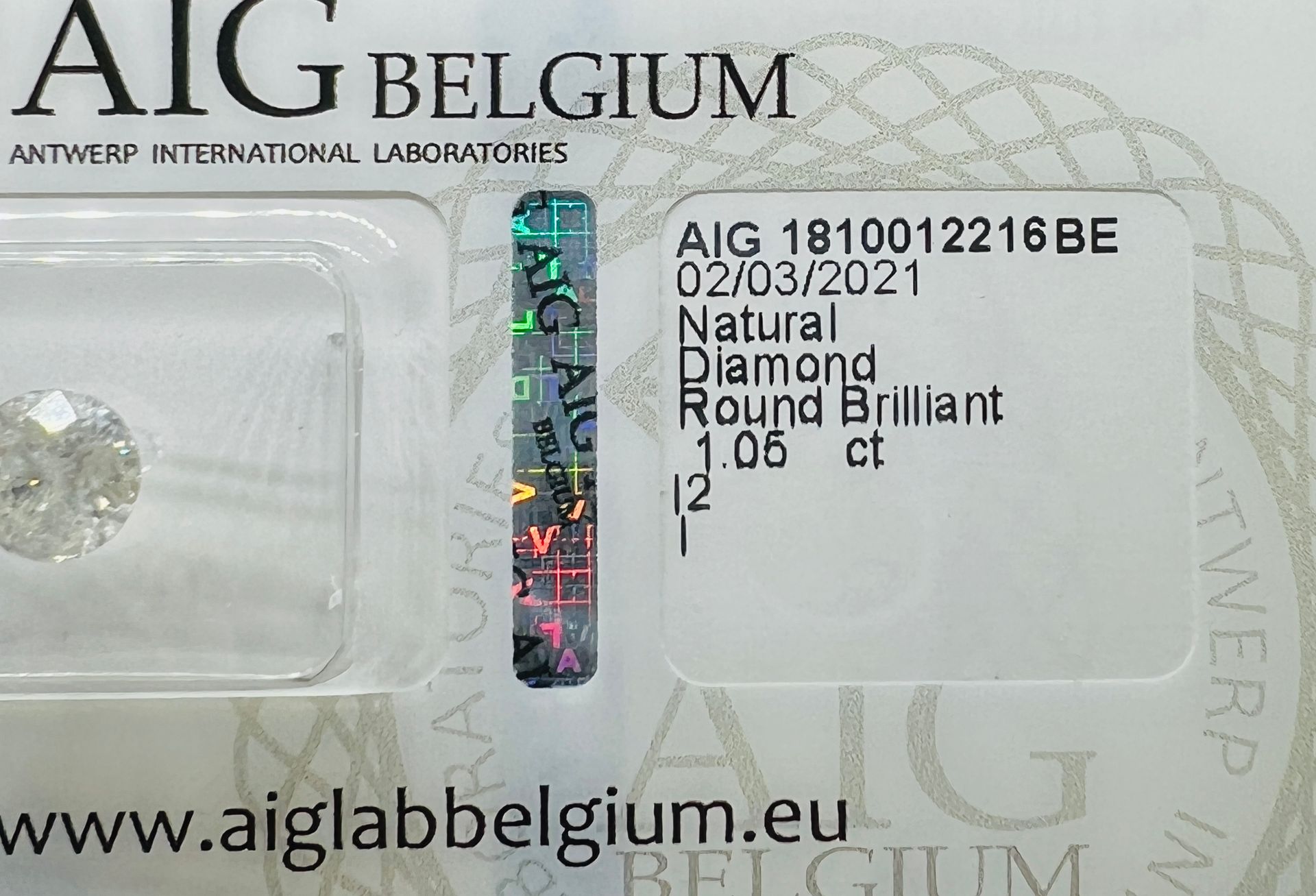 Diamant DIAMANTE BLANCO 1,05 quilates, certificado AIG
