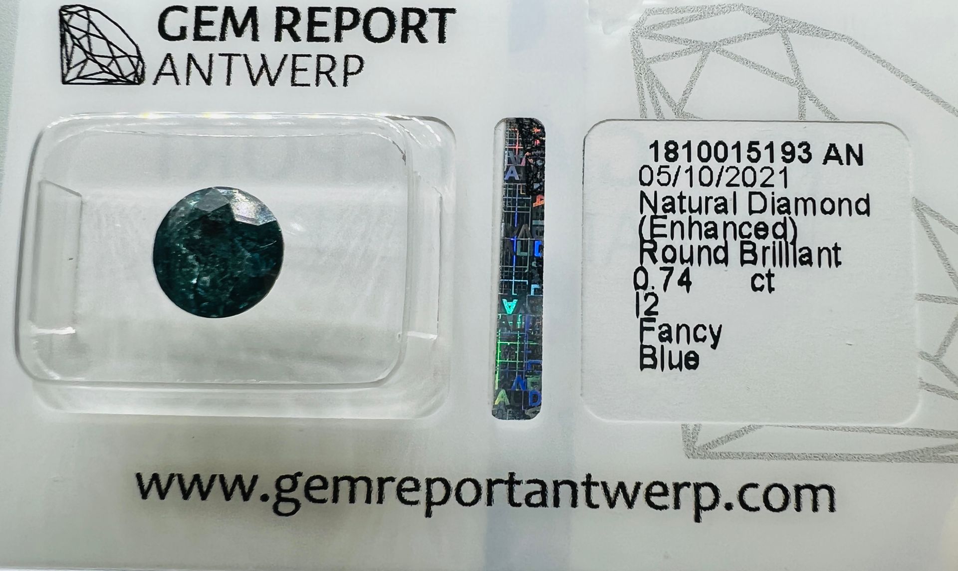 Diamant BLUE DIAMOND 1.82 Carat, GEM REPORT certificate