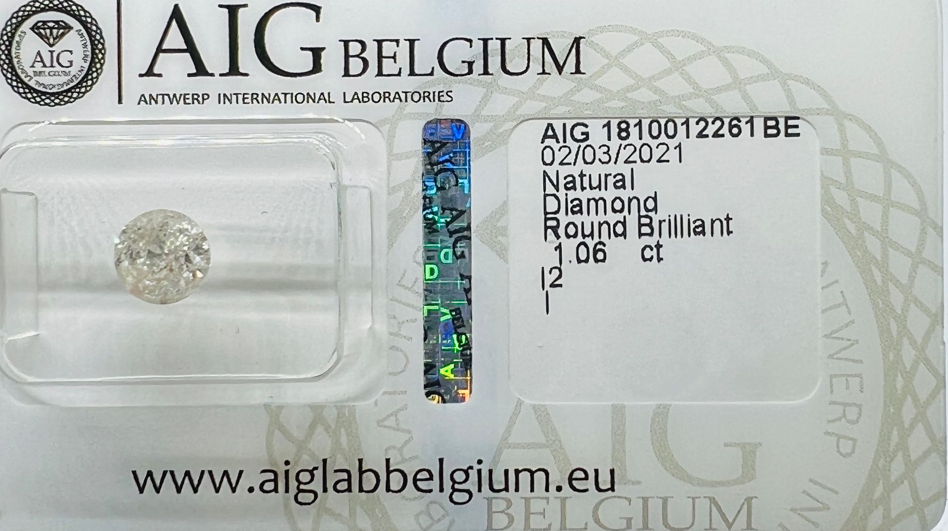 Diamant WEISSER DIAMANT 1,06 Karat, AIG-Zertifikat