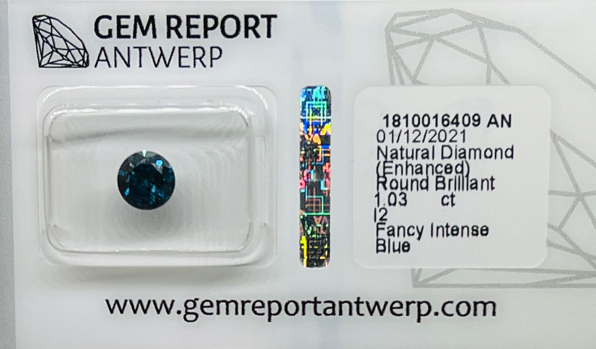 Diamant BLUE DIAMOND of 1.03 carats with GEM guarantee certificate