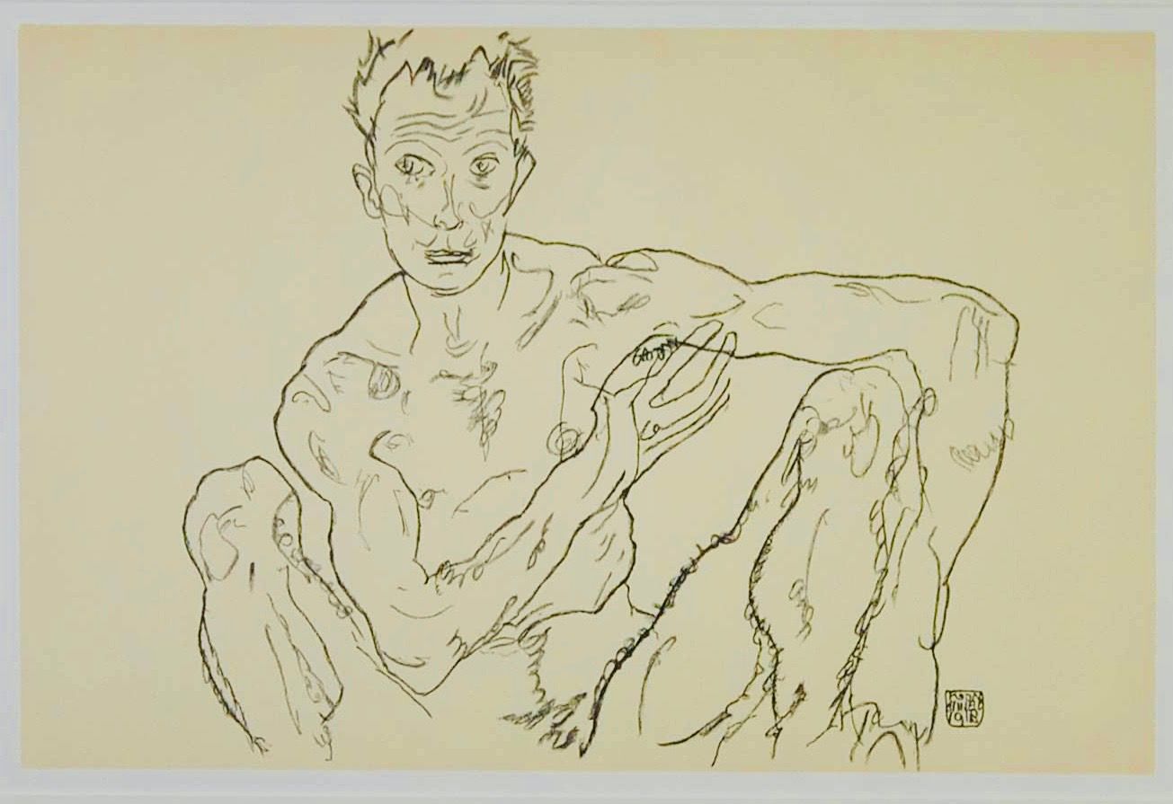 SCHIELE Egon (1890 - 1918) Lithographie"AUTOPORTRAIT",D'aprés un dessin de l' ar&hellip;