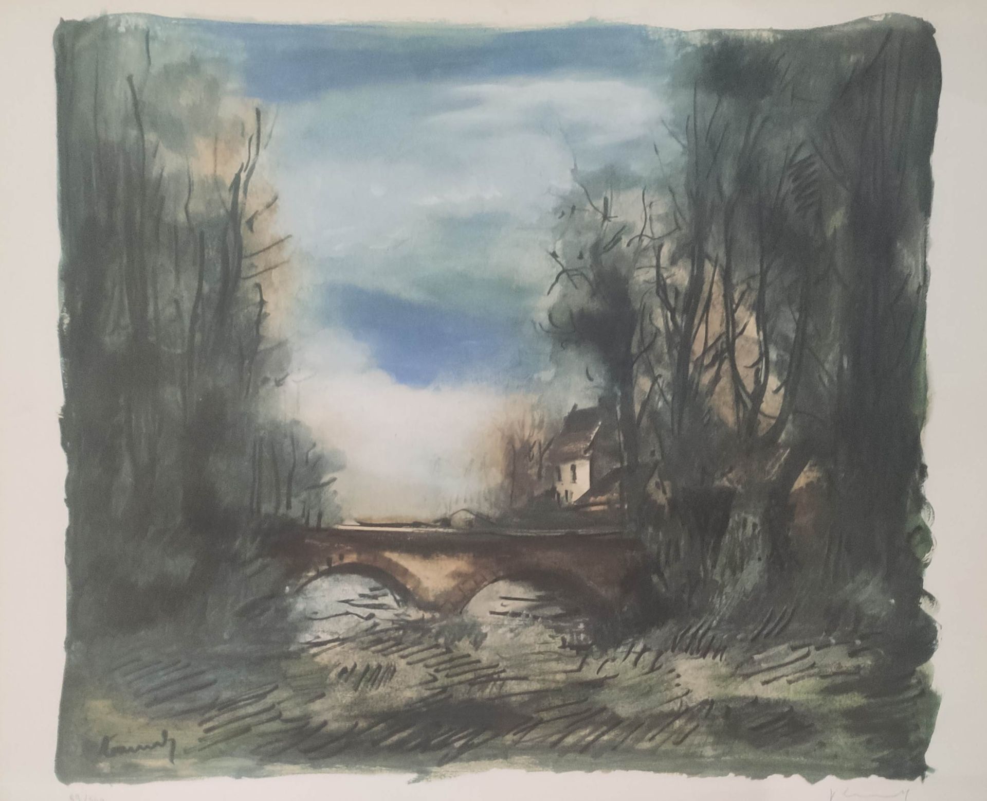 VLAMINCK Maurice (d'après) (1876 - 1958) Lithographie"LA MAISON A COTE DU PONT",&hellip;