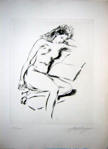 TOUCHAGUES Louis (1893 - 1974) Gravure"FEMME NUE AUX ESCARPINS",Signée en bas à &hellip;