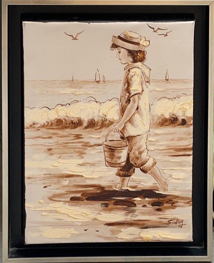 SALLY Georgina (XX ème siècle) Huile sur toile"FILLETTE AU SEAU",Signée en bas à&hellip;