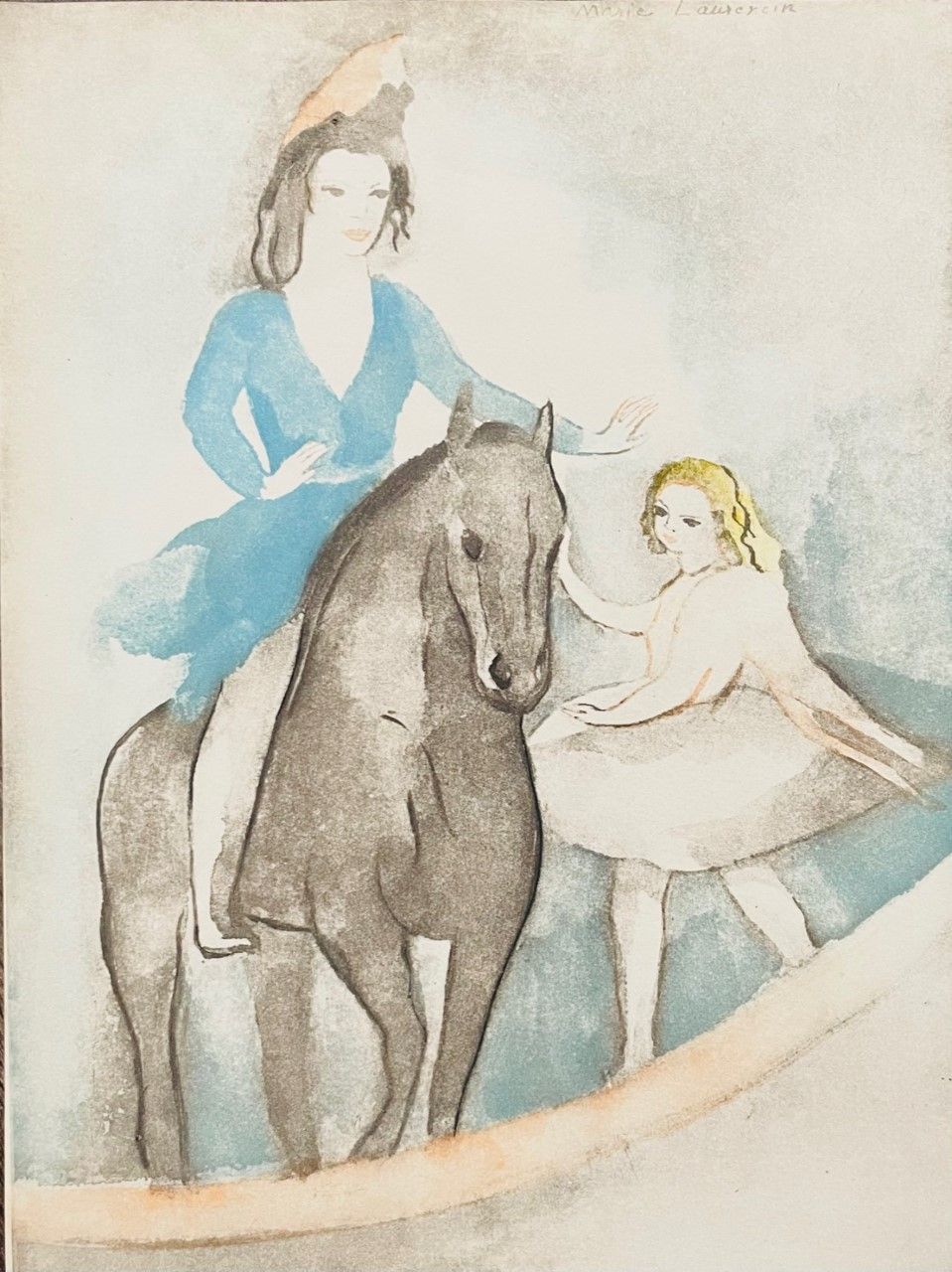 LAURENCIN Marie (1883 - 1956) Lithographie"FEMME AU CHEVAL"Signée dans la planch&hellip;