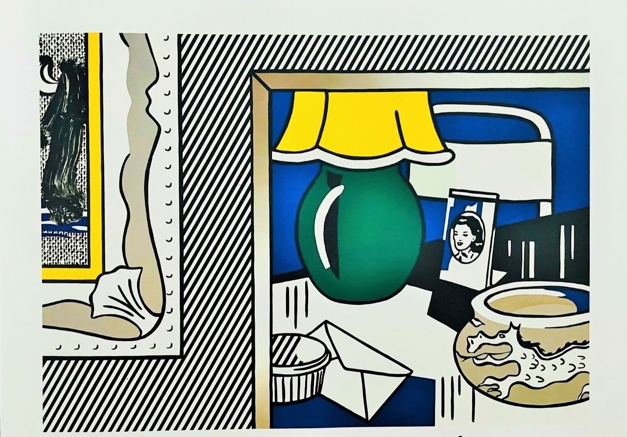 LICHTENSTEIN Roy (1923 - 1997) 丝网印刷 "INTERIEUR BLEU"，来自艺术家1984年的布面油画，用特殊的厚艺术纸印刷。&hellip;