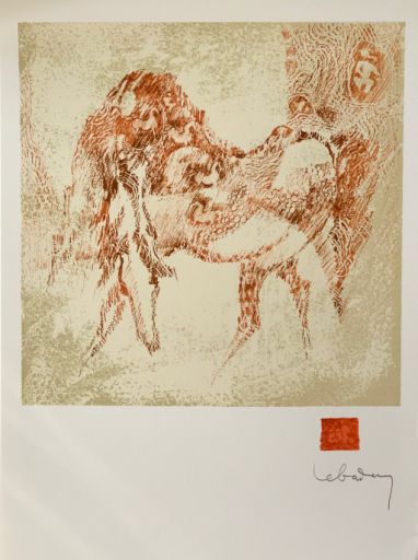 LEBADANG Dang (1921 - ) 石版画 "马"，右下方有铅笔签名，板块右下方有艺术家印章。在拱形的牛皮纸上：51x38厘米。我们可以通过挂号的C&hellip;
