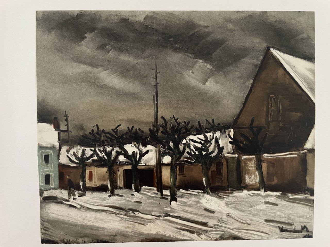 VLAMINCK Maurice de (1876 - 1958) 石板画 "雪下"，右下方有签名。根据艺术家的原画。纸张尺寸：24 x 31厘米。1958年8&hellip;