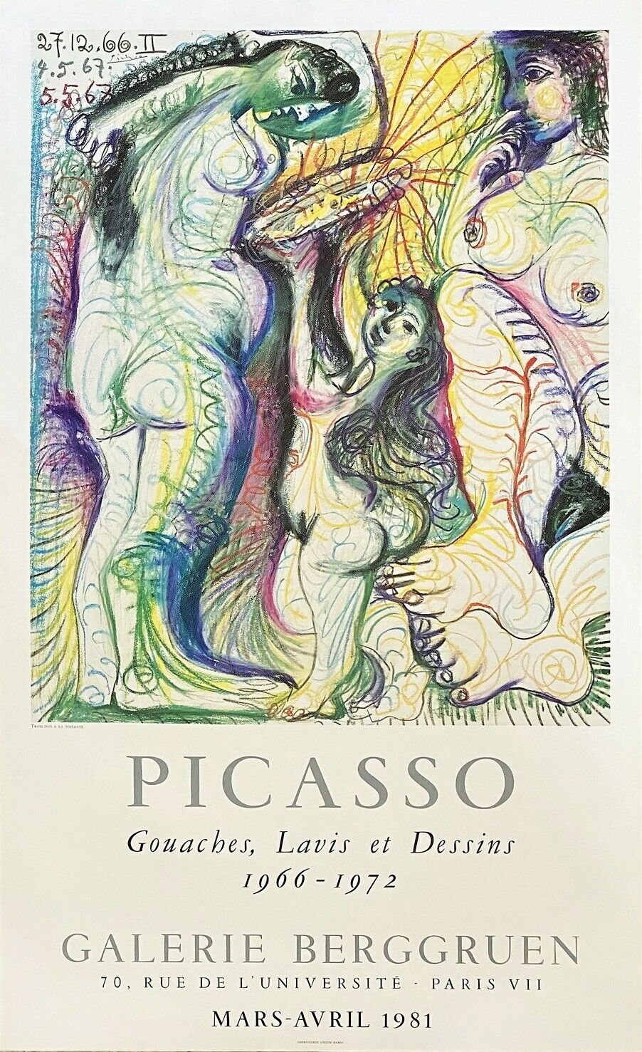 PICASSO Pablo (d'aprés) (1881 - 1973) 石版画 "LA TOILETTE "评论：左上角有签名和日期，石版画在1981年出版&hellip;