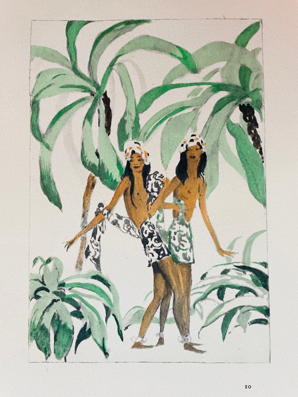 DOMERGUE Jean-Gabriel (1889 - 1962) 模板 "自然中的年轻女孩"，彩色打印在编织纸上，来自艺术家的作品。格式：22.5 x 1&hellip;