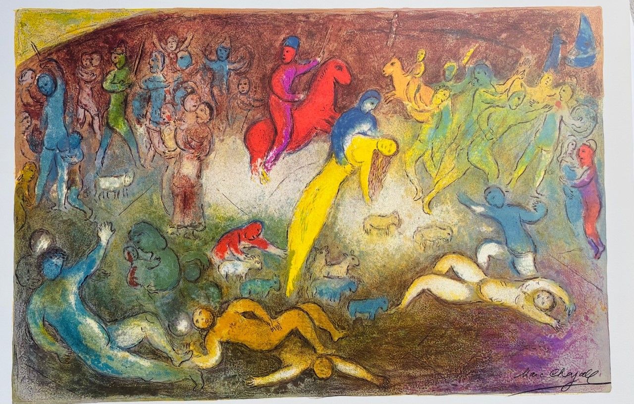 CHAGALL Marc (d'après) (1887 - 1985) Lithography "LA CHEVAUCHÉE "Signed in the p&hellip;