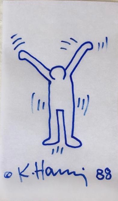 HARING Keith (1958 - 1990) Untitled, Original blue Marker drawing on paper well &hellip;