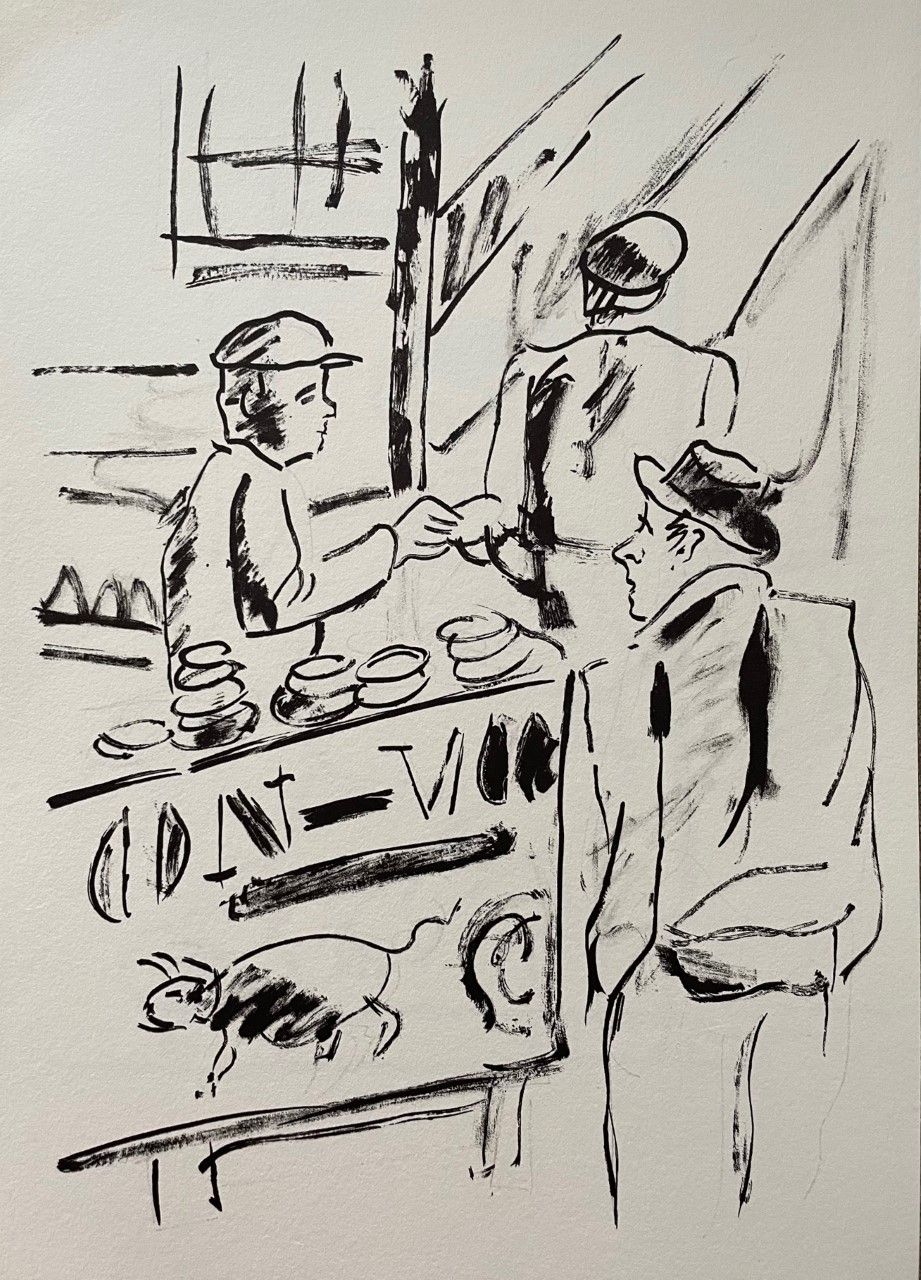 LEGER Fernand ( d'après )(1881 - 1955) 石版画 "PAUSE CAFE "基于艺术家的作品。 1980年印制在牛皮纸上，由&hellip;