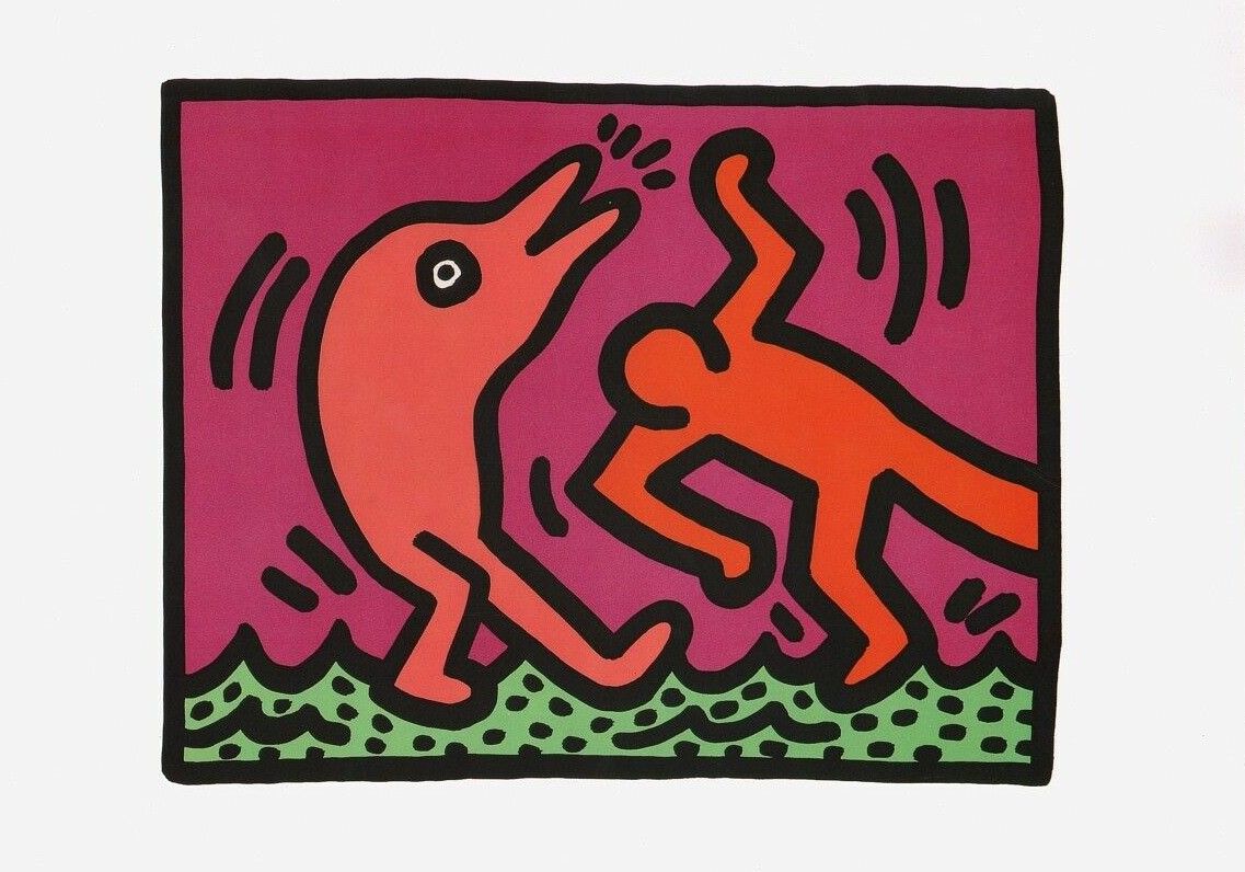HARING Keith (1958 - 1990) Silk-screen print "LA DANSE DU DAUPHIN "From the arti&hellip;