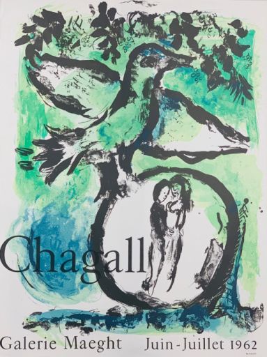 CHAGALL Marc (d'après) (1887 - 1985) Litografia "L'OISEAU VERT 1962" Manifesto o&hellip;
