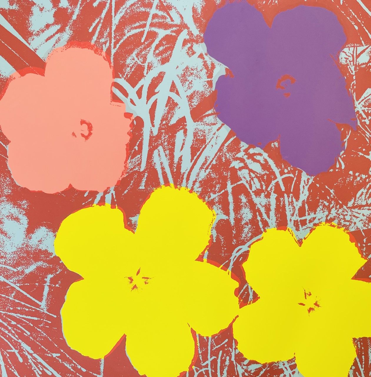 WARHOL Andy (d'après) (1928 - 1987) 丝网印刷品 "FLOWERS "来自艺术家的作品。背面有出版商的印章尺寸：91x91cm&hellip;