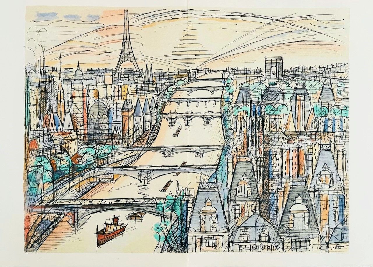 GROMAIRE Marcel (1892 - 1971) Lithographie"LES PONTS DE PARIS (1951)"Signée et d&hellip;