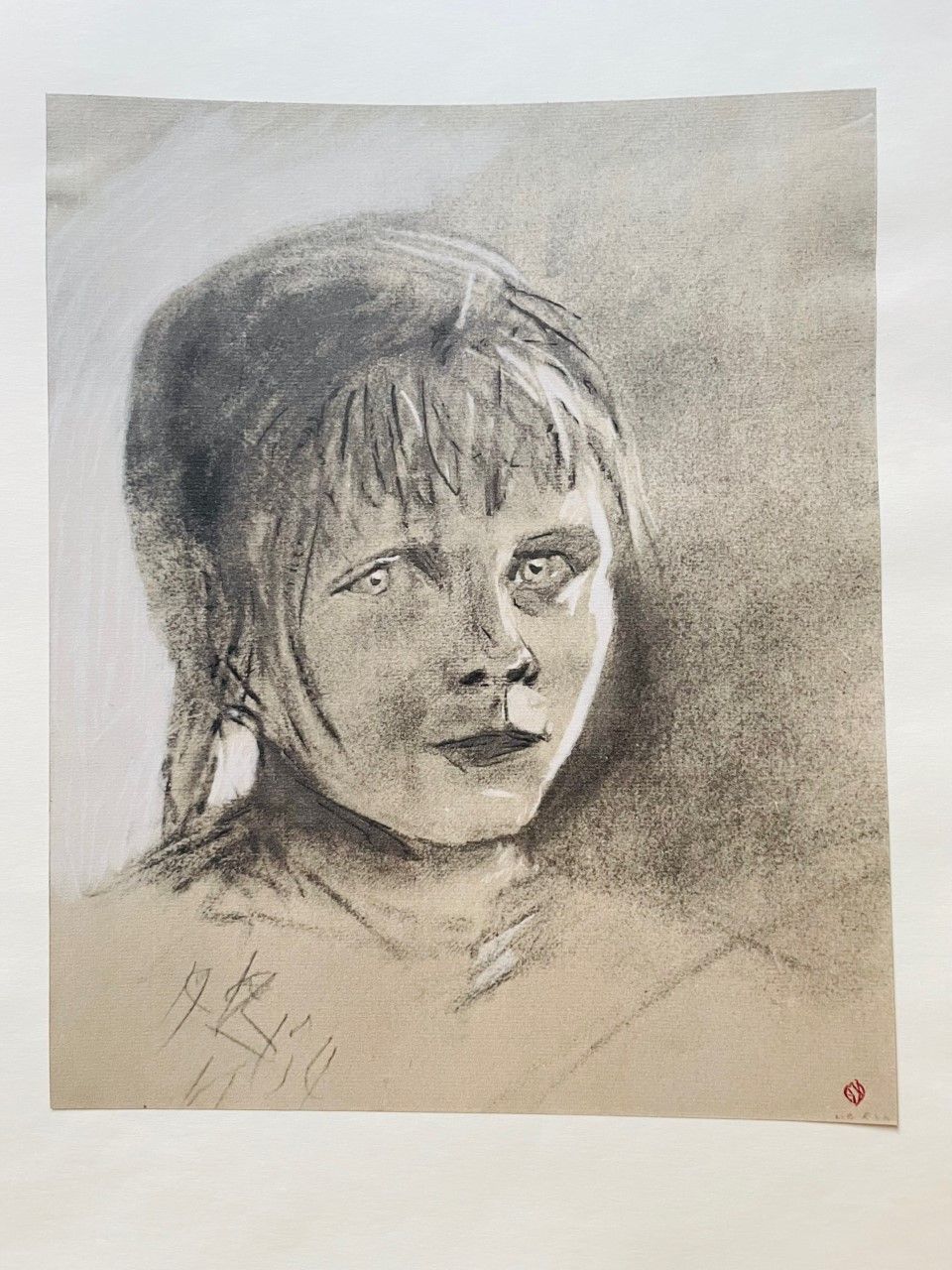 DELAUNAY Sonia (1885 - 1979) 模板 "一个小女孩的肖像"，右下方石头上的编辑印章，是根据1968年丹尼尔-雅克梅编辑的带白色高光的炭&hellip;