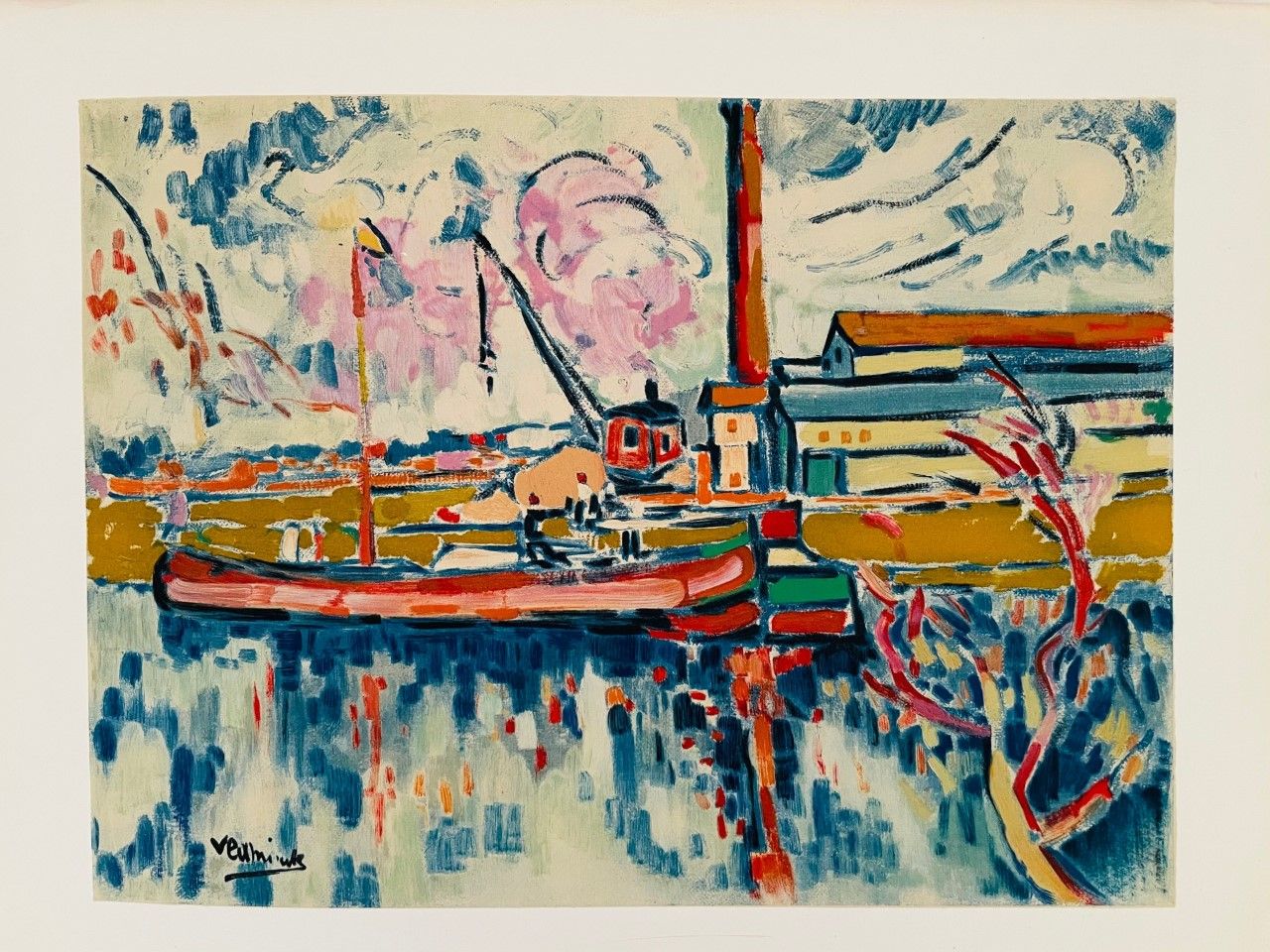 VLAMINCK Maurice de (1876 - 1958) Lithography "PAYSAGE A CHATOU "Signed in the l&hellip;