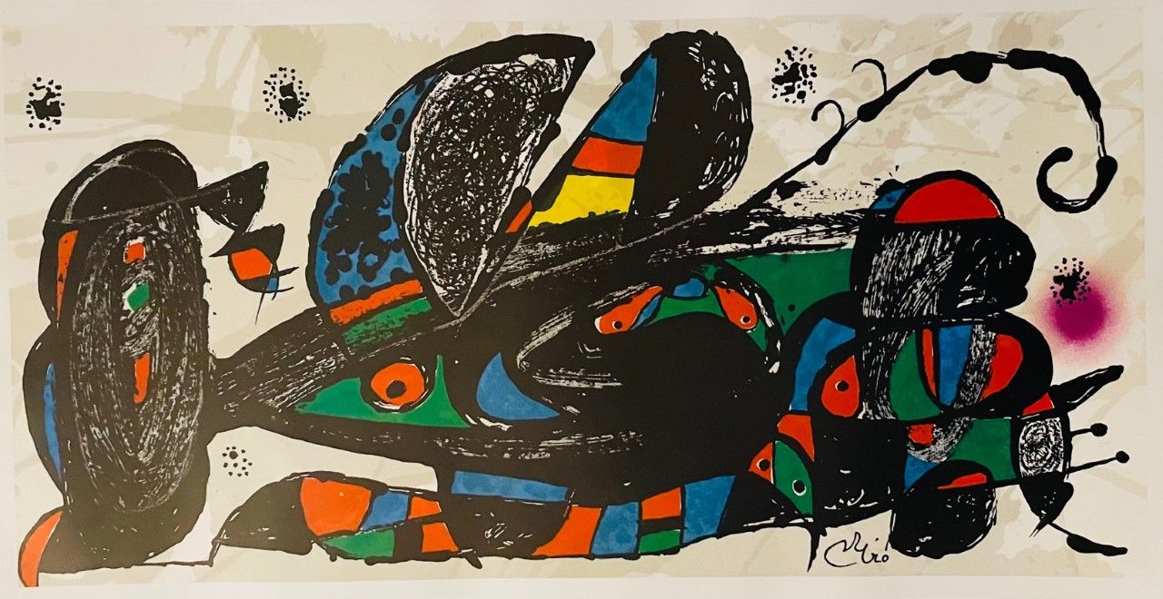 MIRO Joan (d'aprés) (1893 - 1983) 平版印刷 "COMPOSITION"，根据艺术家的作品，在右下方签名。格式：33x63cm我&hellip;