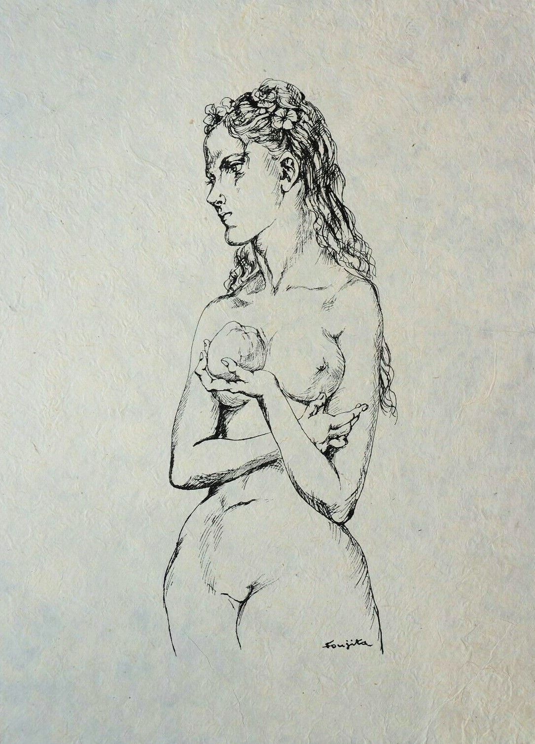 Null FOUJITA Tsuguharu Léonard (1886 - 1968). Lithographie"EVE"Signée dans la pi&hellip;