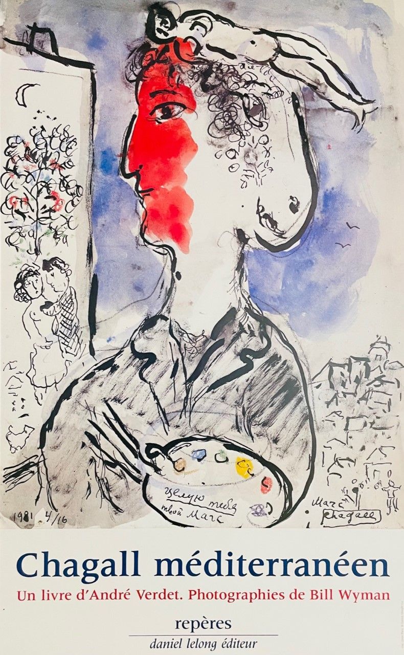 Null CHAGALL Marc (d'après) (1887 - 1985). Affiche"SANS TITRE"Signée dans la pie&hellip;