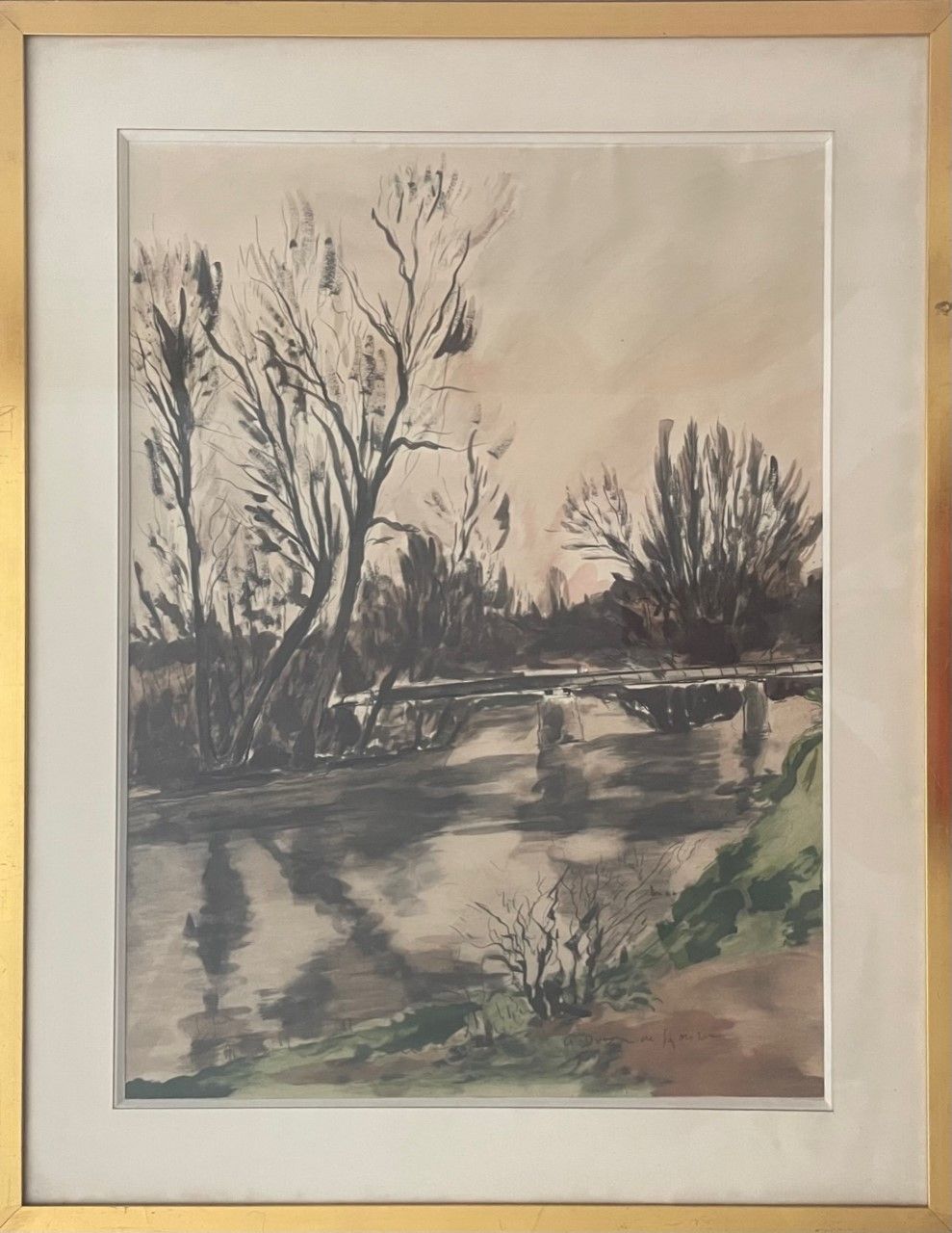 Null DUNOYER DE SEGONZAC André (1884 - 1974). Lithography "THE BRIDGE" Signed in&hellip;
