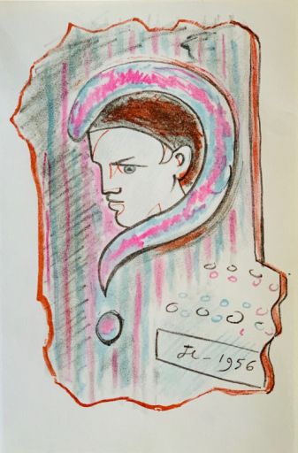 Null 柯克托-让（1889-1963）。 石版画 "INTERROGATION"，右下方石头上有签名和日期，1957年原版彩色石版画，在艺术家的作品之后，格&hellip;