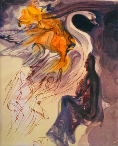 Null 达利-萨尔瓦多（后）（1904-1989）。 铬版画 "鸟的语言"，在板块的中下部有签名。陶瓷上的彩色丝印。独家版本490册，1960年作为《神曲》系&hellip;