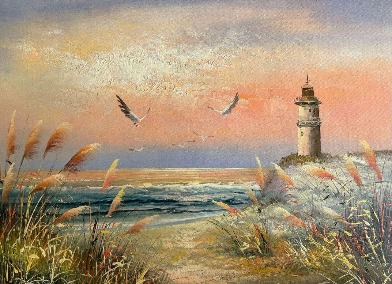 ECOLE MODERNE (20e eeuw) Oil on canvas "LE PHARE "Signed on the bottom right, Fo&hellip;