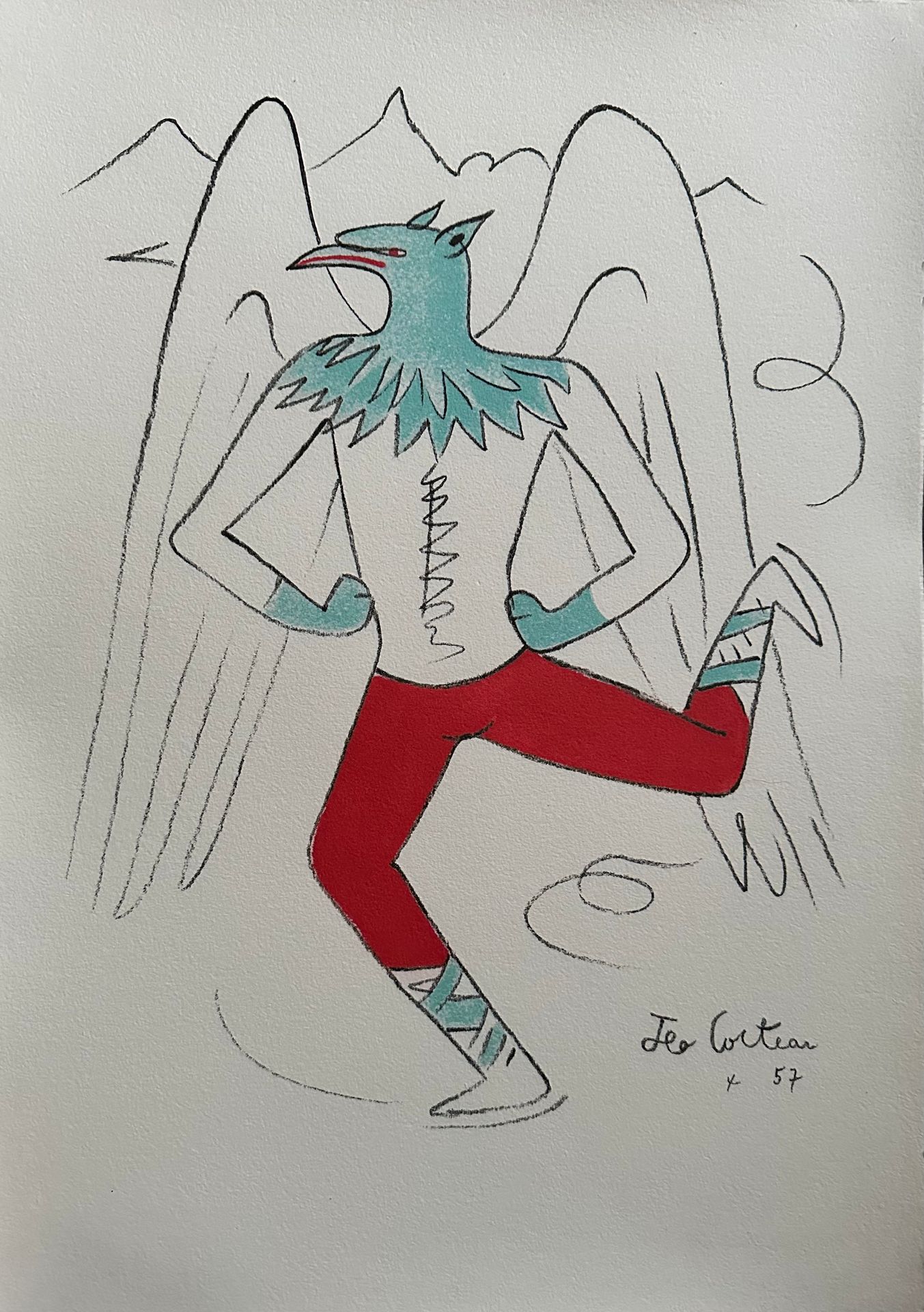 COCTEAU Jean (1889 - 1963) Lithography "DANCING GRIFFON "Signed and dated in the&hellip;