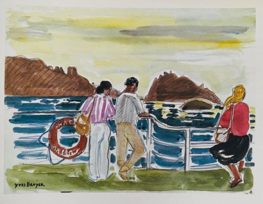 BRAYER Yves (1907 - 1990) 石板画 "SUR LE PONT DU BATEAU "彩色石板画，左下角有签名和日期。印制于1979年，用&hellip;