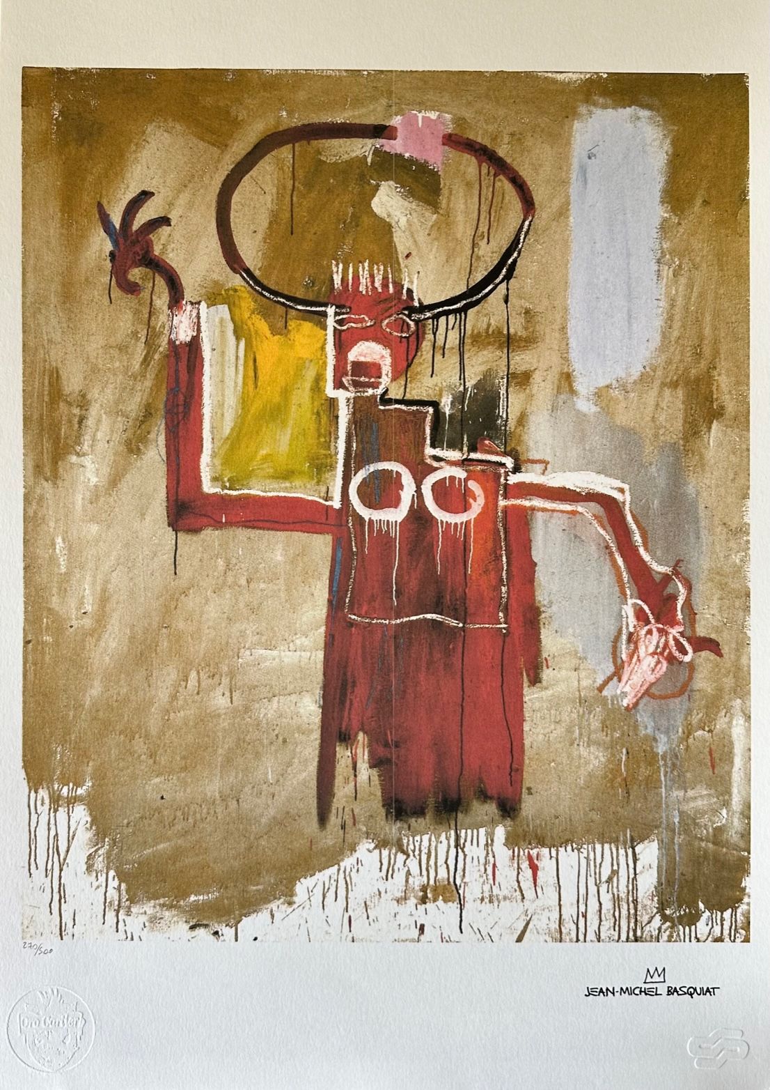 BASQUIAT Jean-Michel (1960 - 1988) 左下角有石刻签名，左下角有铅笔编号270/500的连环画 "untitled"。绢画的颜色&hellip;