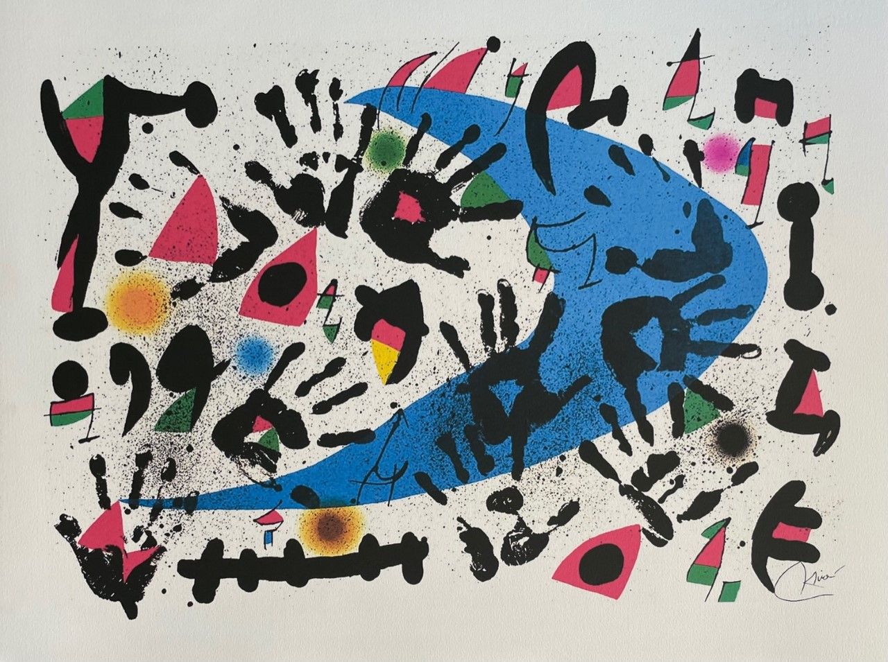 MIRO Joan (d'après) (1893 - 1983) 印刷品 "LA LUNE BLEU"，右下角有签名，根据艺术家的作品以彩色印刷。拱门的牛皮纸&hellip;