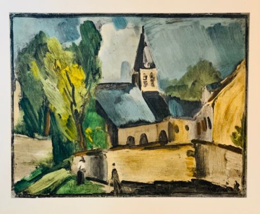 DE VLAMINCK Maurice (1876 - 1958) Stencil "THE CHURCH OF BOUGIVAL (1913) "Signed&hellip;