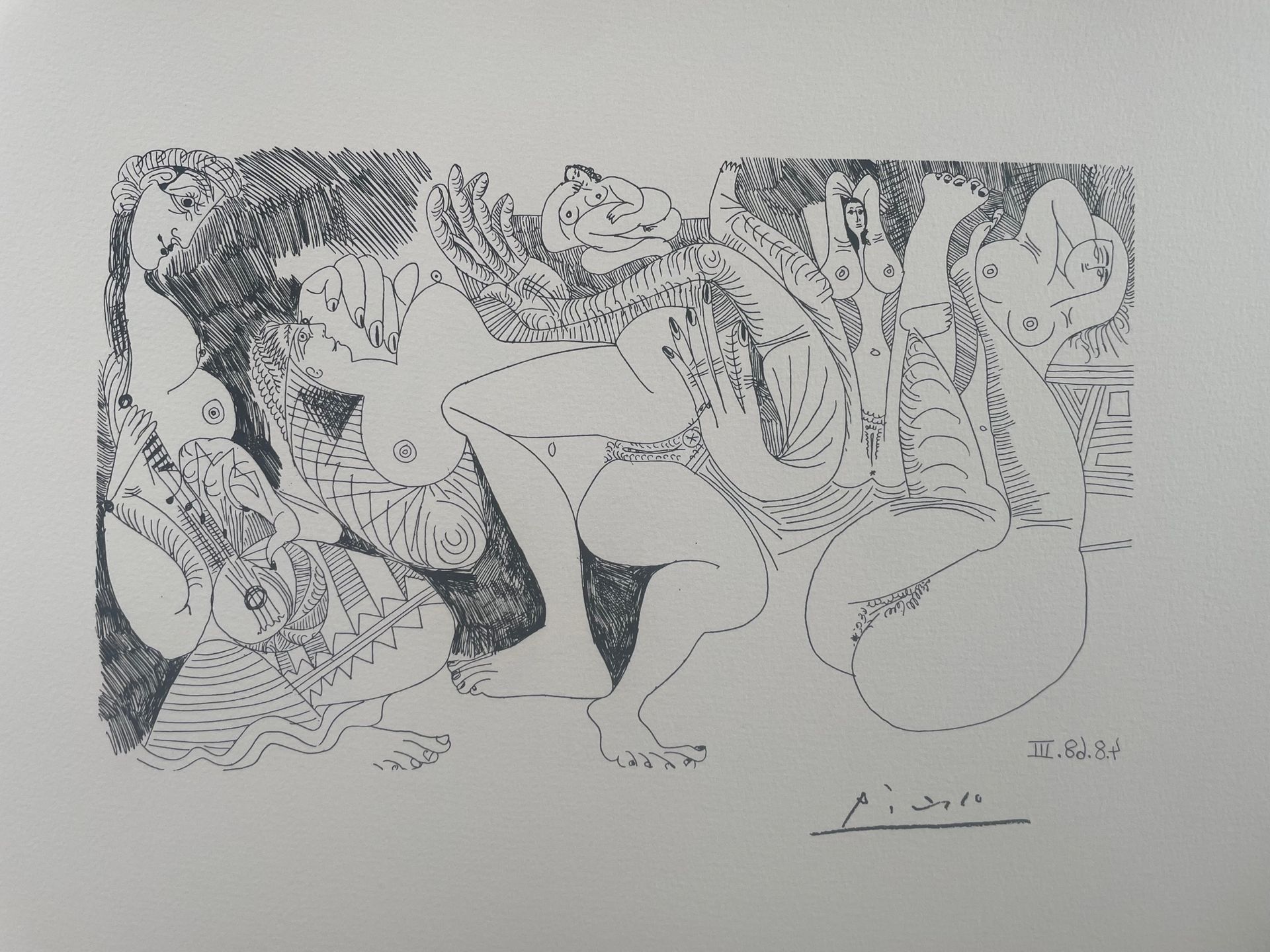 PICASSO Pablo (d'aprés) (1881 - 1973) Lithographie"SCENE EROTIQUE"Signée dans la&hellip;